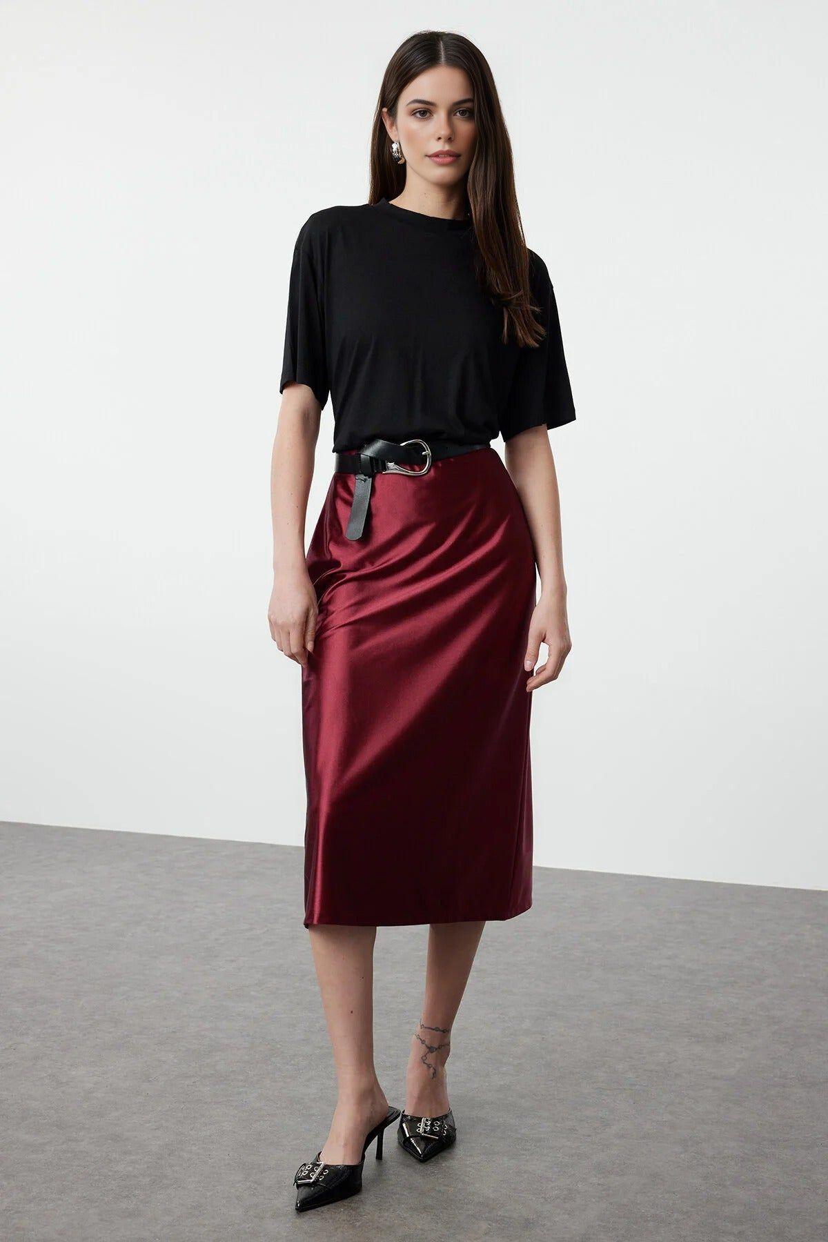 Satin Finish A-Line Midi Skirt by WOVCOR
