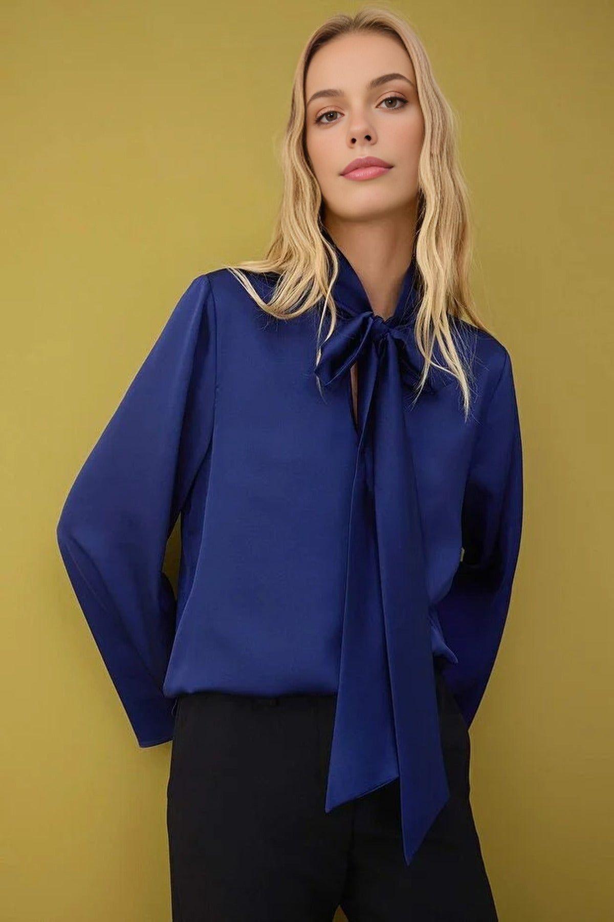 Satin Woven Blouse with Scarf Neck Detail by WOVCOR