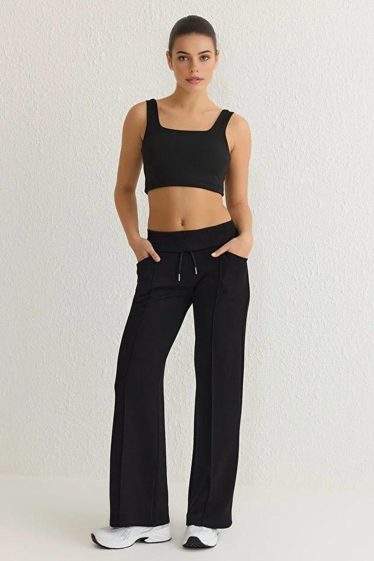 Seam Detail Drawstring Wide Leg Knit Sports Joggers by WOVCOR Seam Detail Drawstring Wide Leg Knit Sports Joggers by WOVCOR