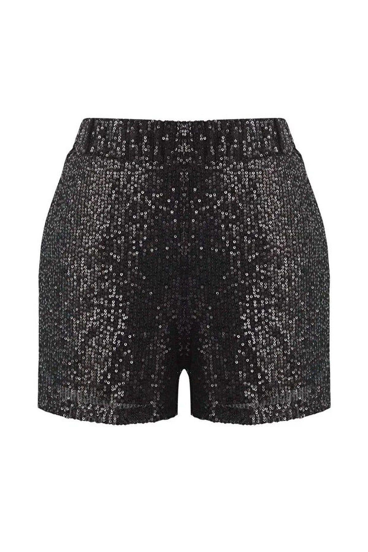Sequin High-Waist Elasticated Mini Shorts by WOVCOR