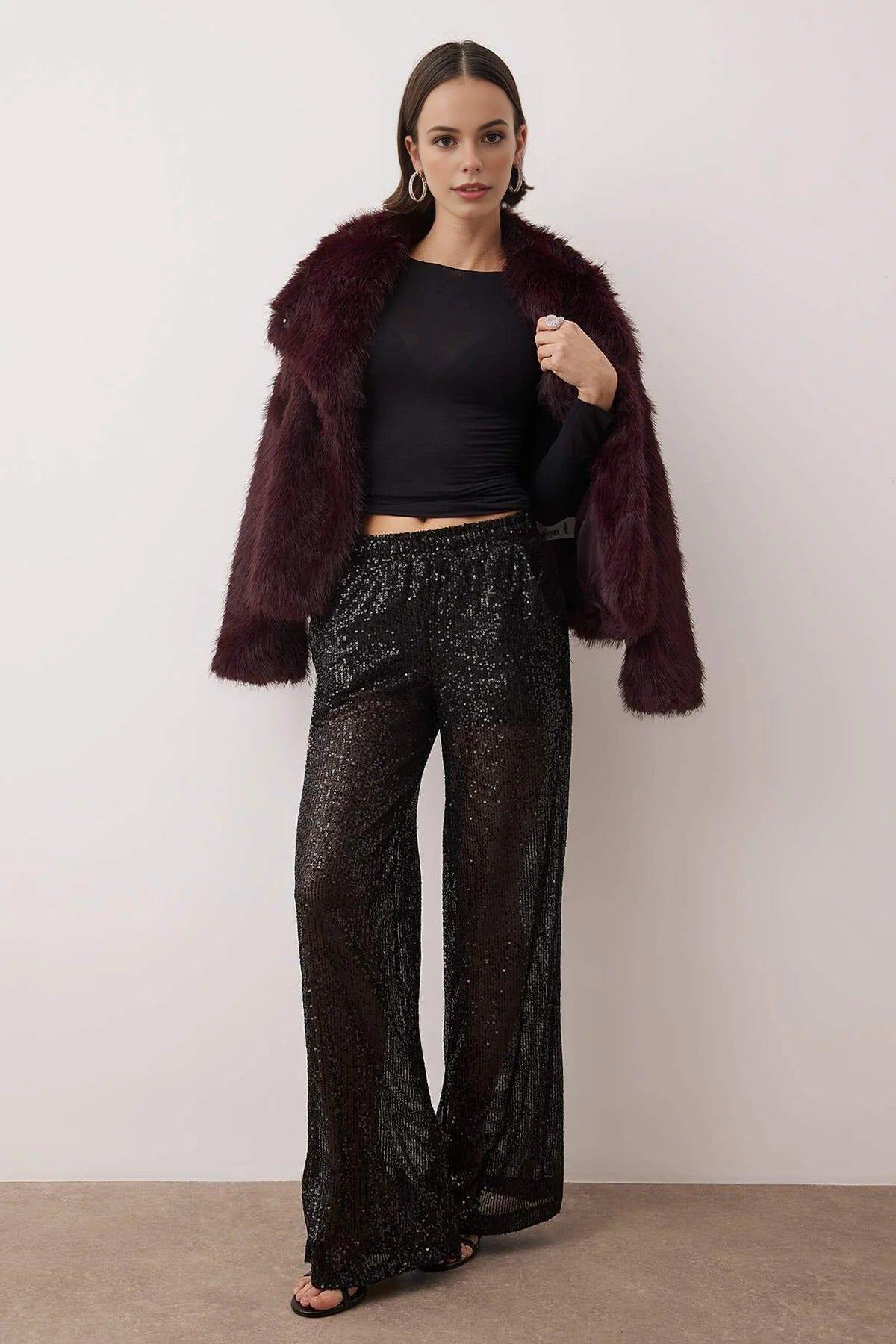 Sequin Wide Leg Party Trousers With Short Lining by WOVCOR