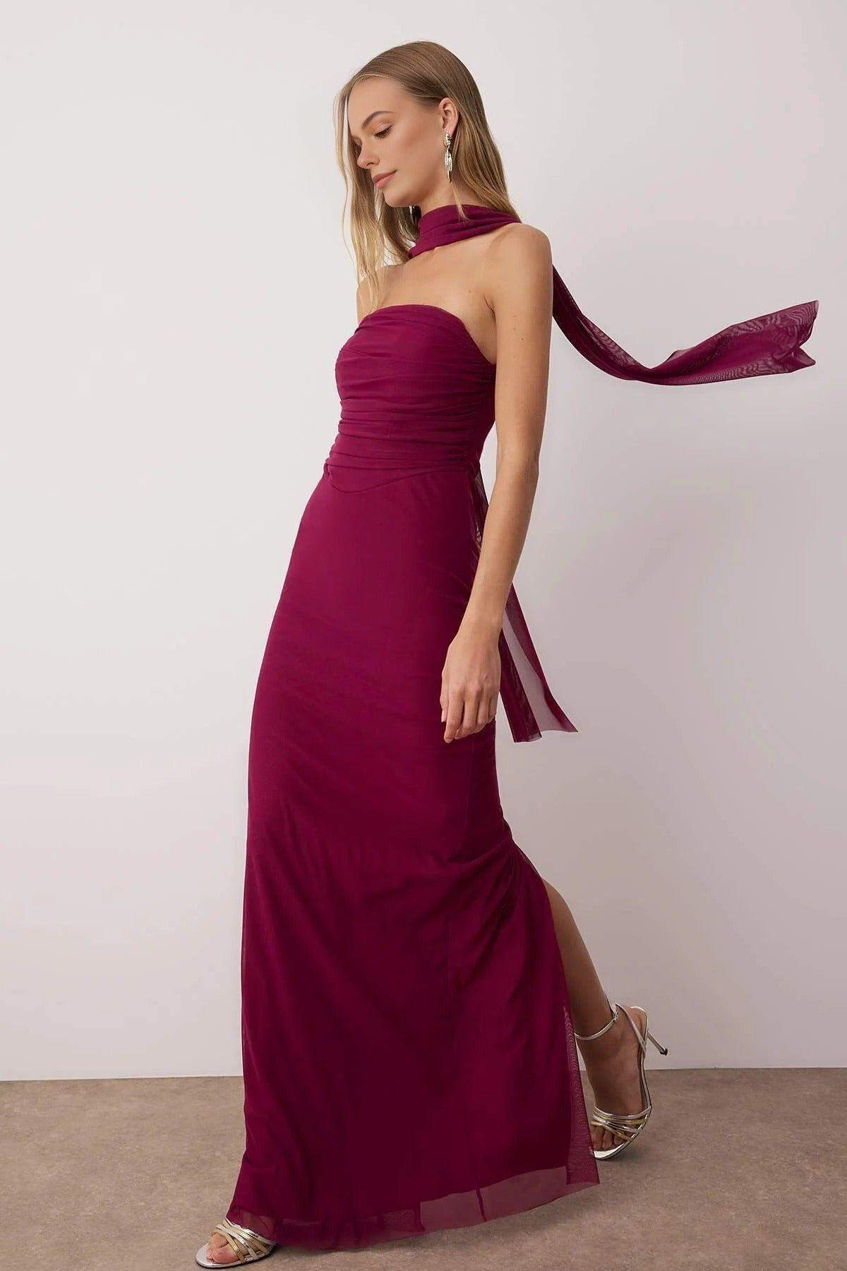 Shawl Detail Draped Knit Maxi Evening Dress by WOVCOR