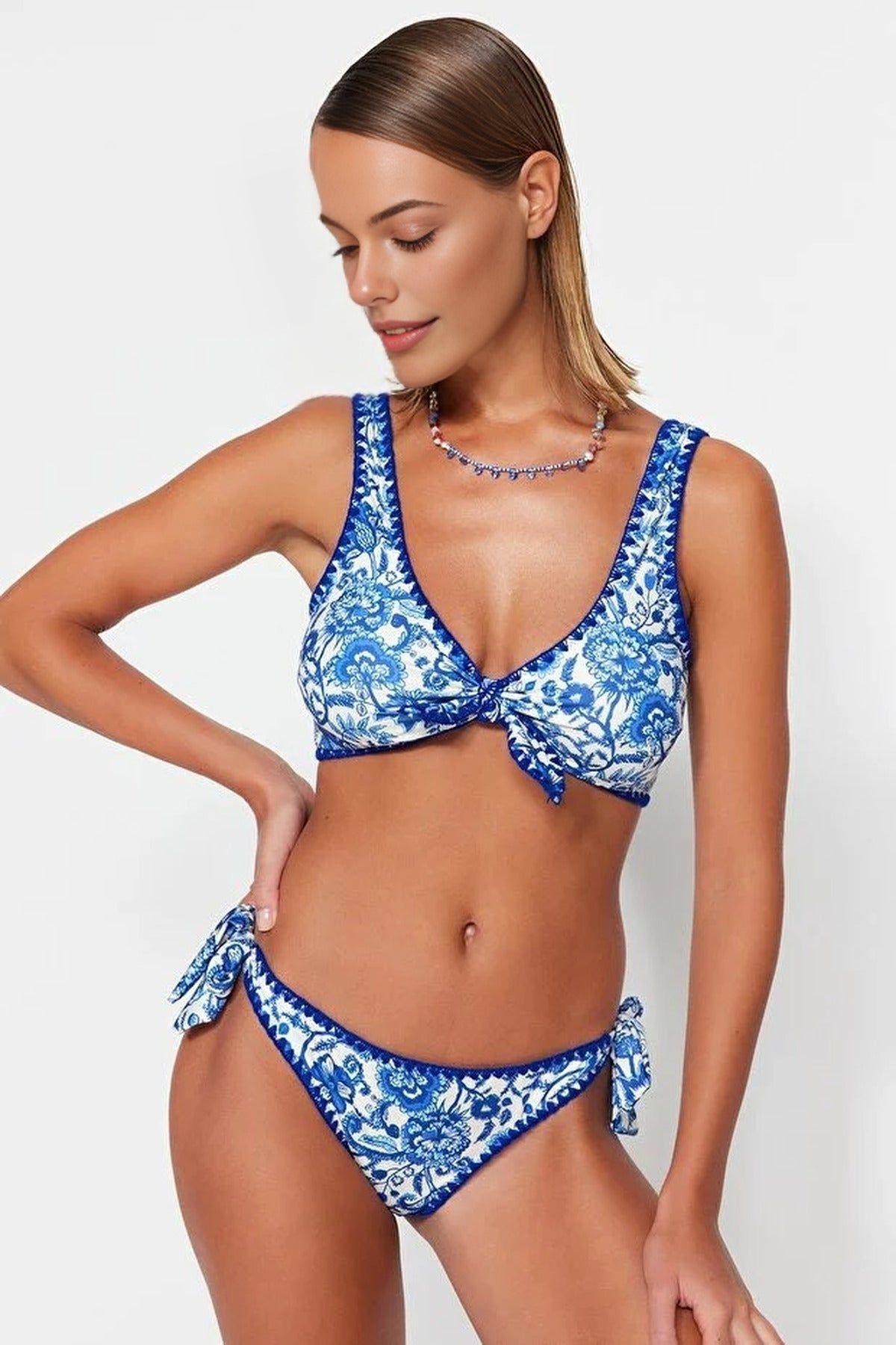Shawl Pattern Tie Side Regular Bikini Bottom with Embroidered Look by WOVCOR