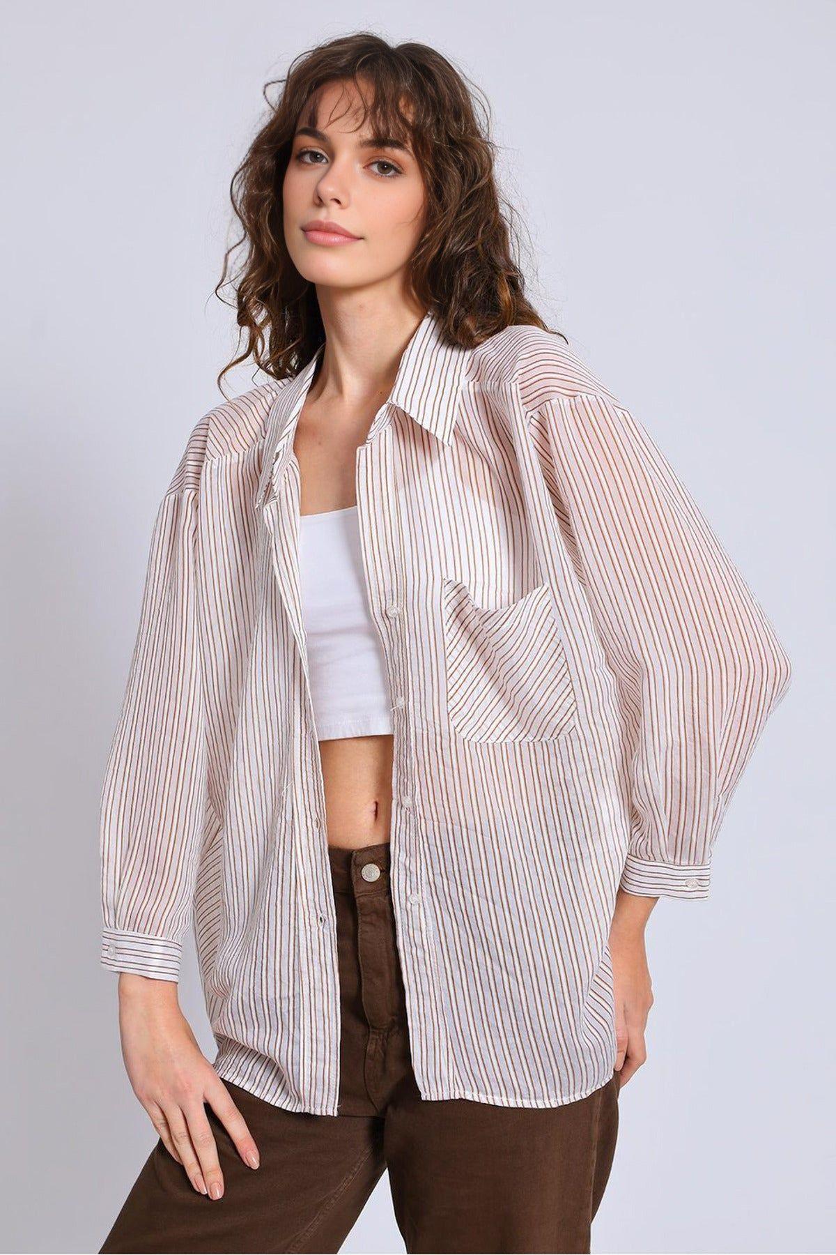 Sheer Stripe Shirt with Relaxed Fit by WOVCOR