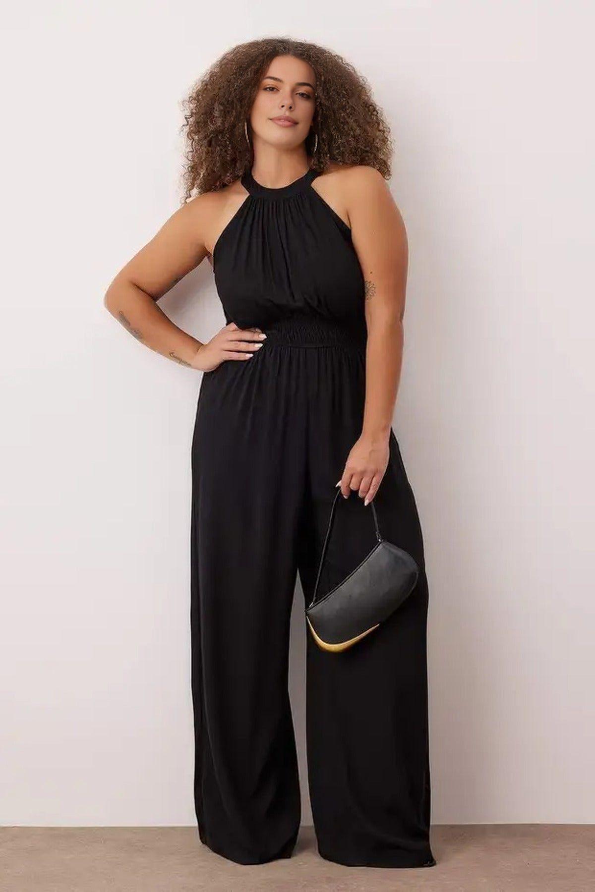 Shirred Waist Wide Leg Woven Jumpsuit by WOVCOR