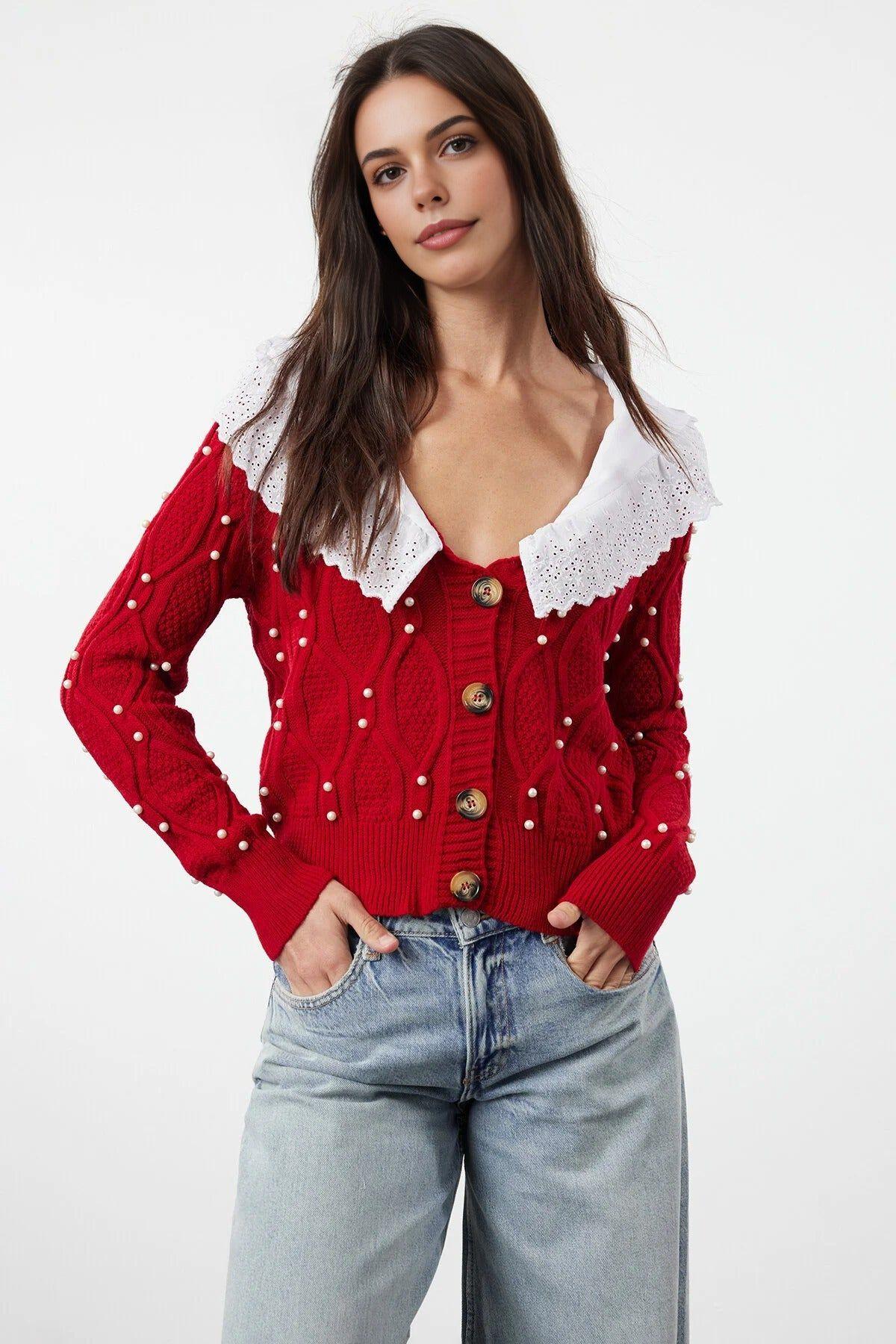 Shirt Woven Garni Collar Detailed Knit Cardigan by WOVCOR
