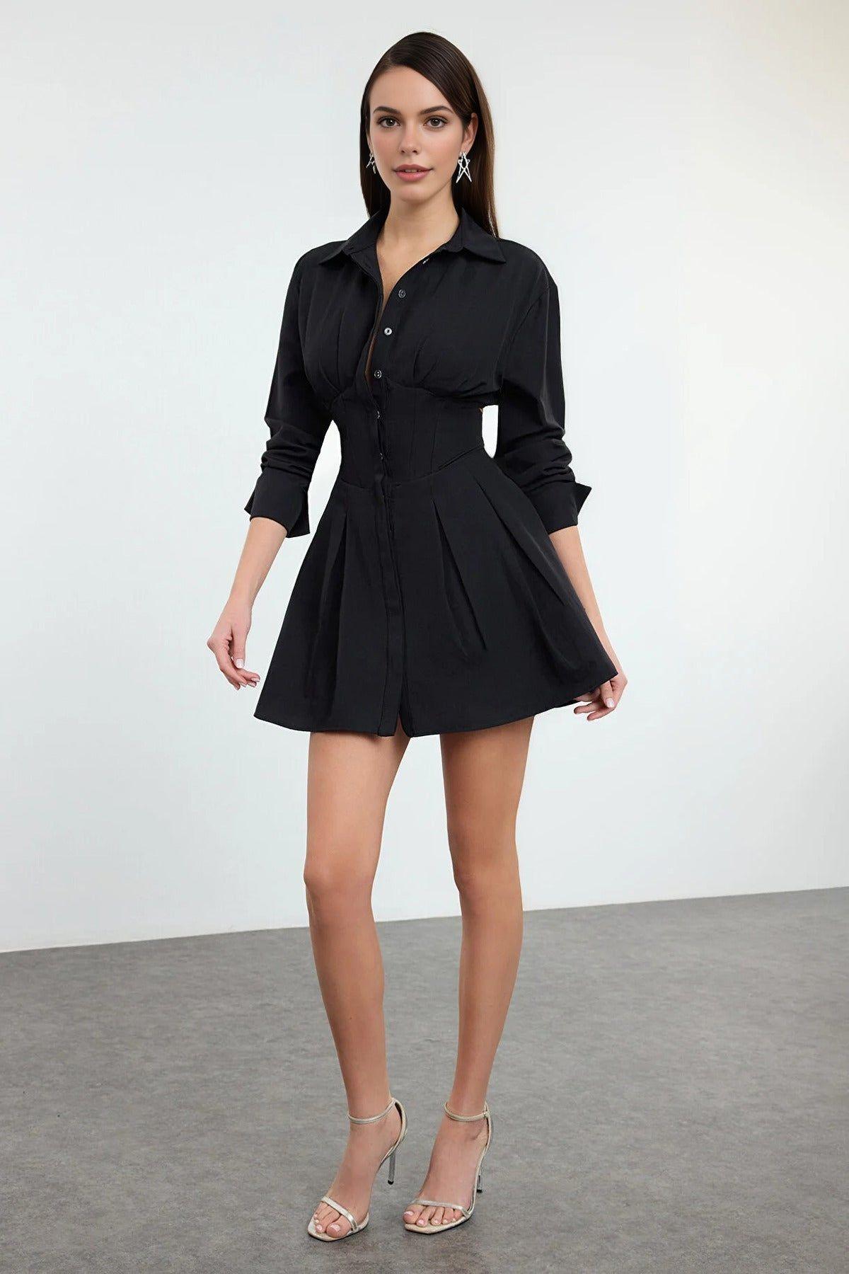 Short Poplin Evening Dress with Corset Detail by WOVCOR