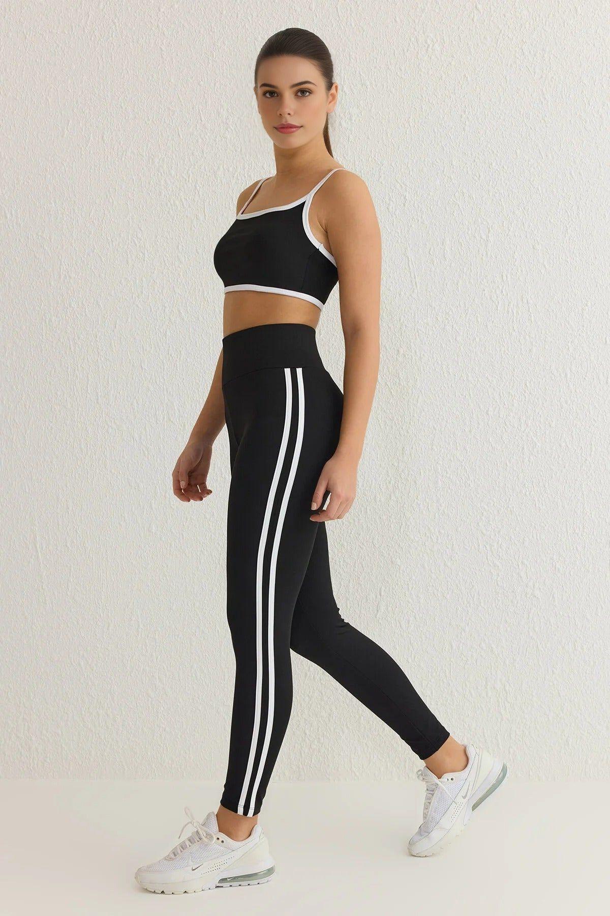 Side Stripe Full-Length High-Rise Sports Leggings by WOVCOR