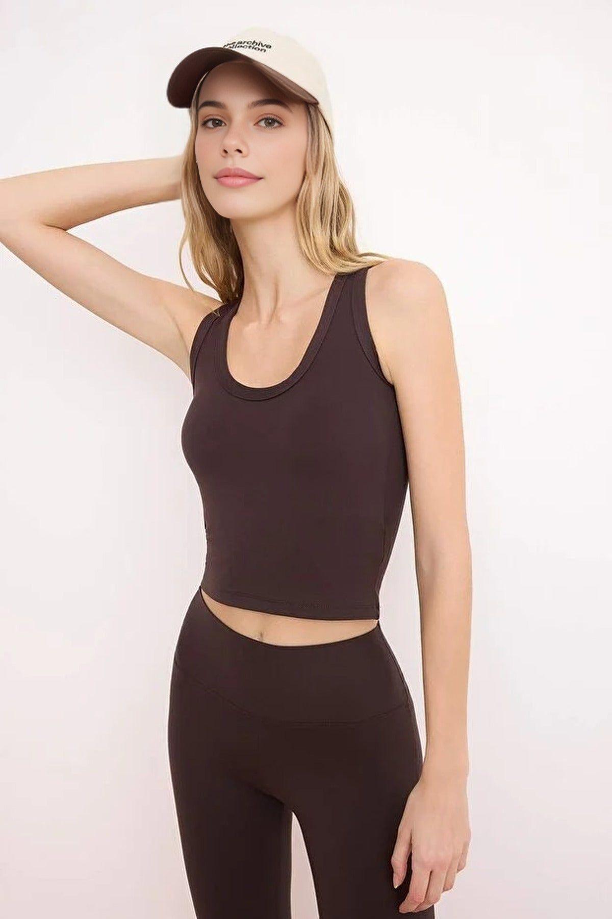Sleeveless Scoop Neck Slim Fit Cropped Sports Top by WOVCOR