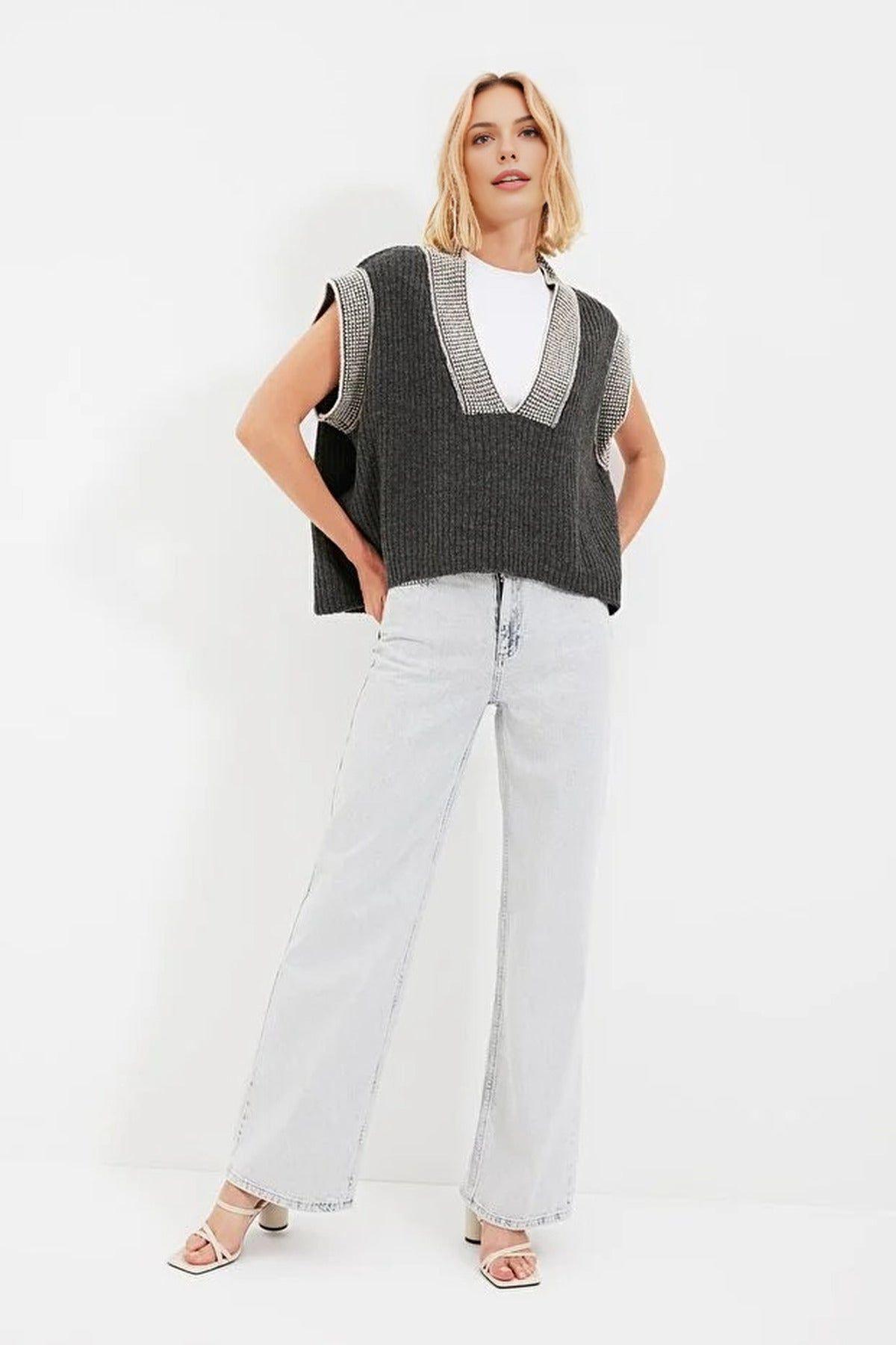 Soft Textured Colour-Block Knit Sweater by WOVCOR