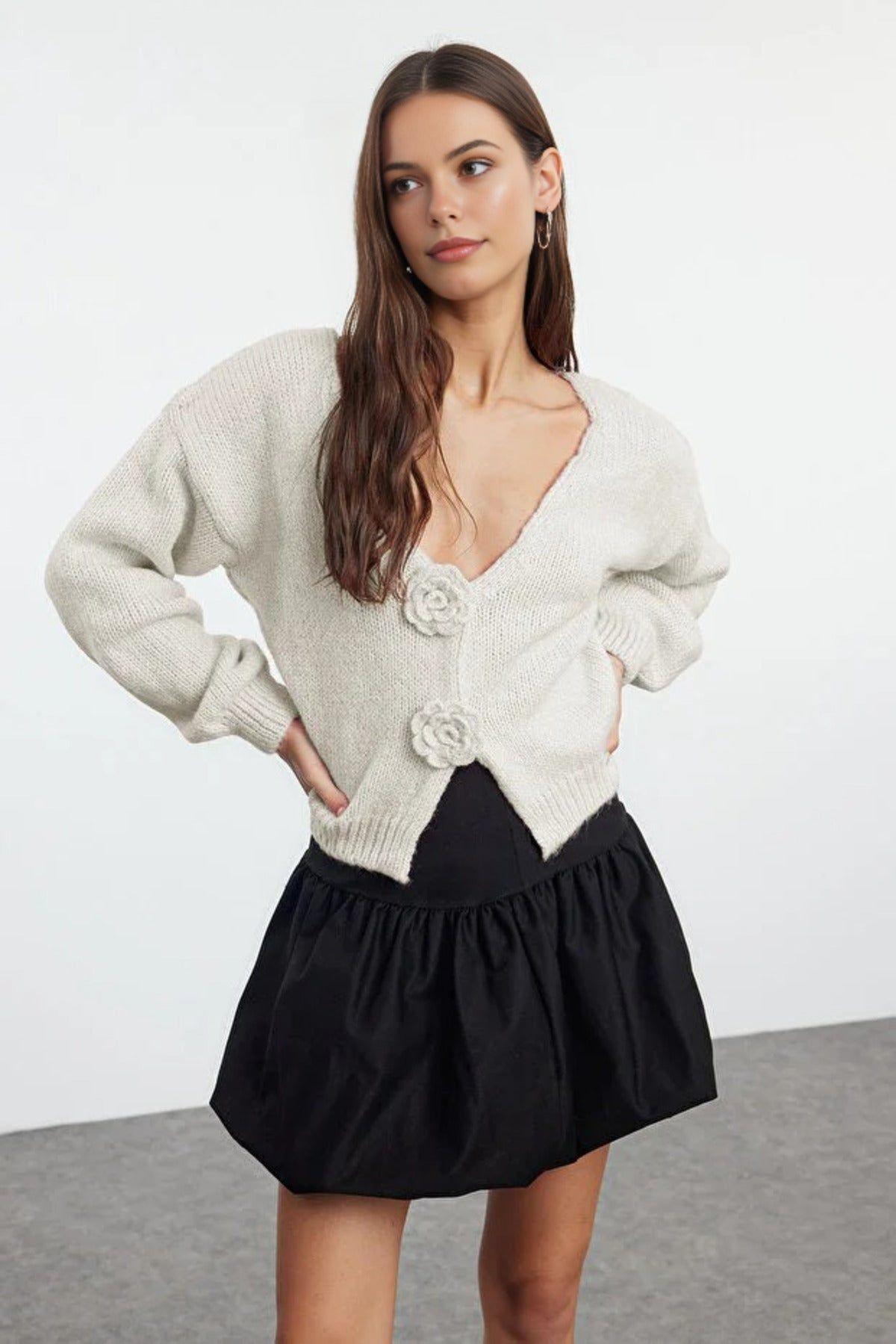 Soft Textured Knit Cardigan Rose Detail by WOVCOR