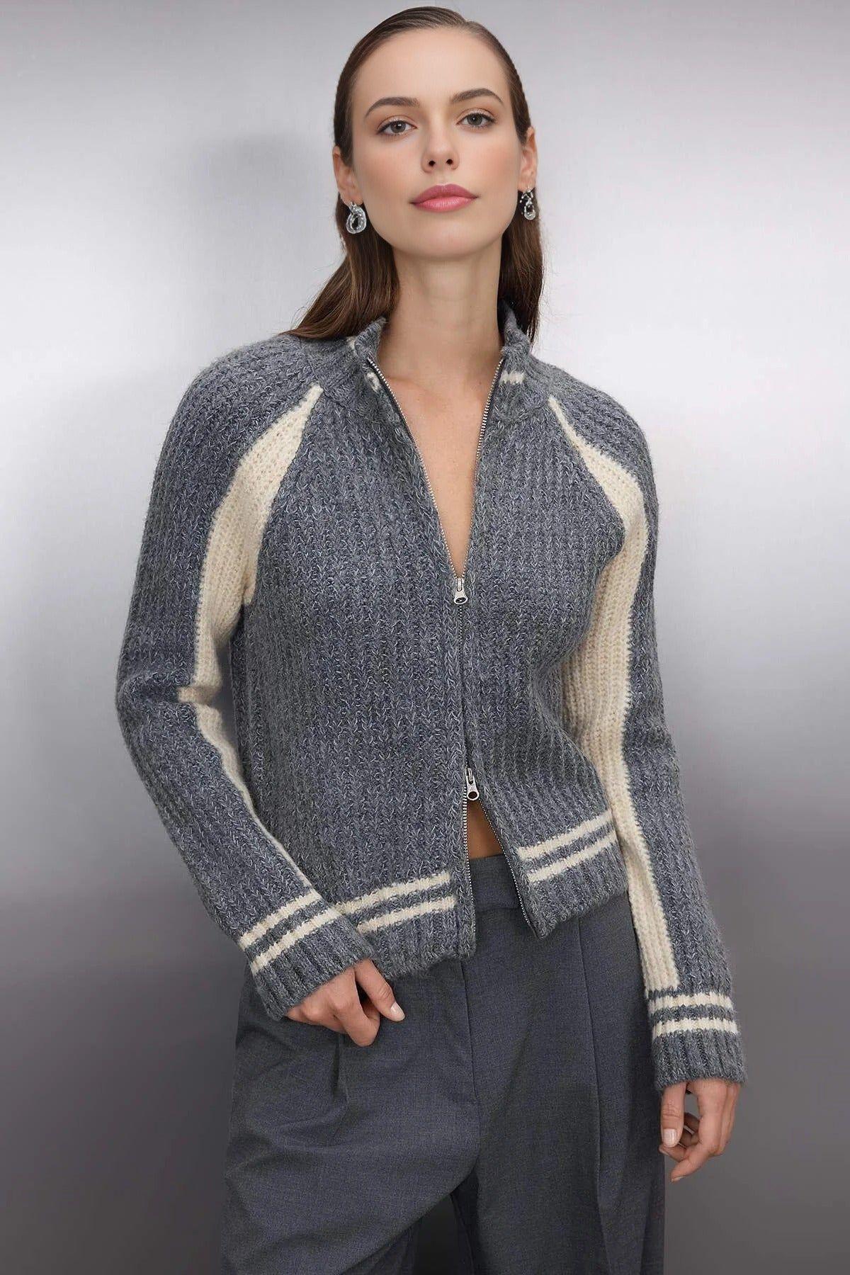 Soft Textured Knit Cardigan with Zipper Detail by WOVCOR