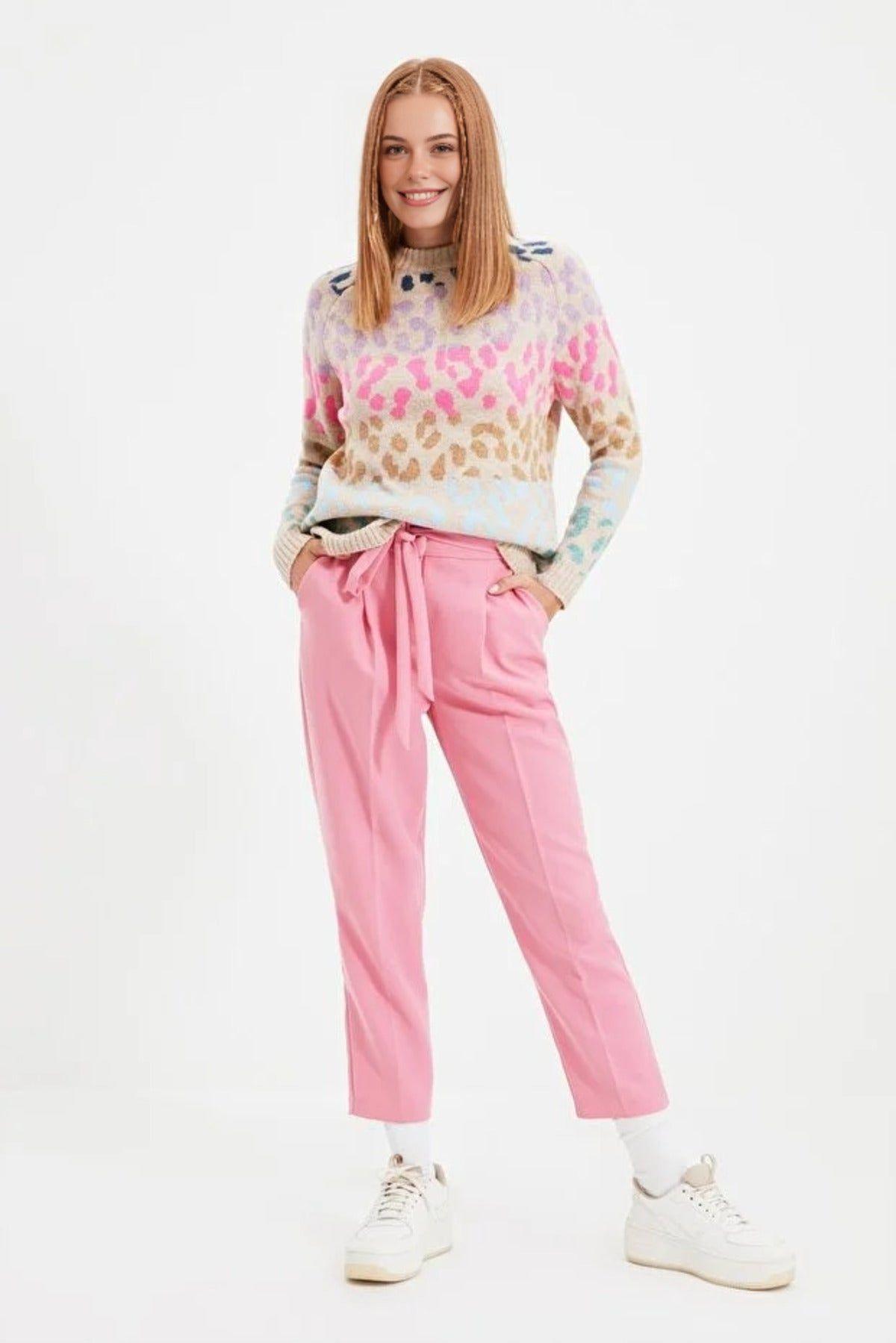 Soft Textured Knit Sweater with Leopard Pattern by WOVCOR