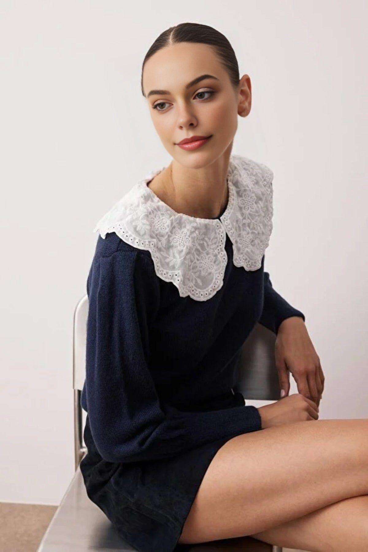 Soft Textured Shirt Collar Garnished Knit Sweater by WOVCOR