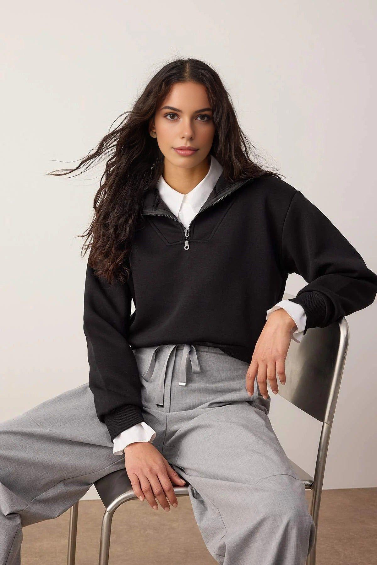 Stand Collar Half Zip Fleece Sweatshirt by WOVCOR
