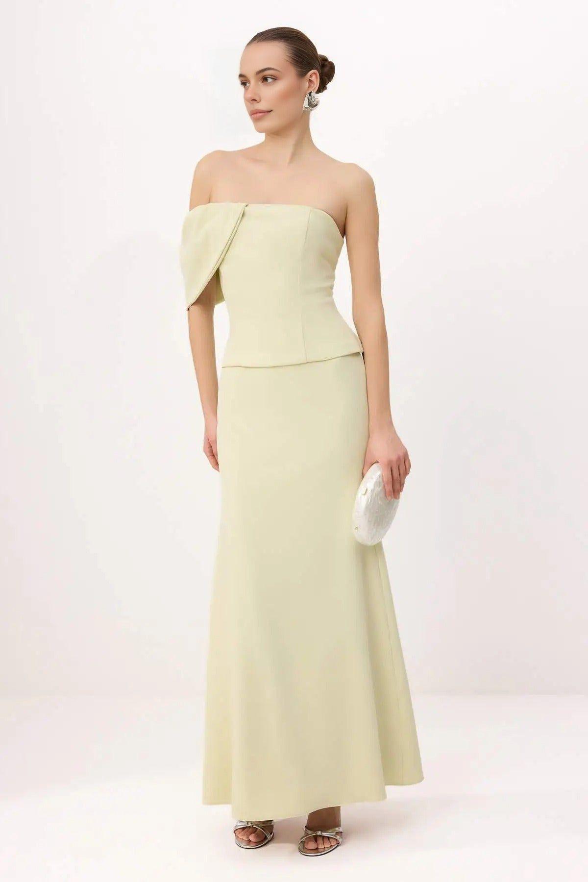 Strapless Woven Finike Maxi Evening Dress by WOVCOR