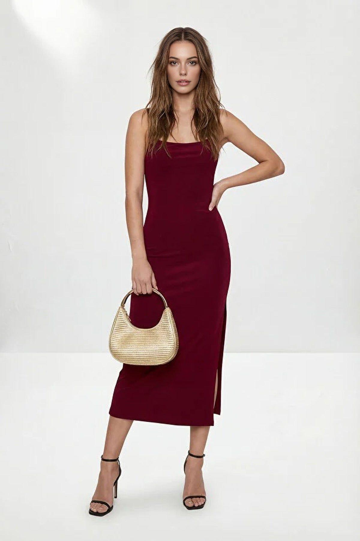 Strappy Side Split Midaxi Dress with Slim Fit Shape by WOVCOR