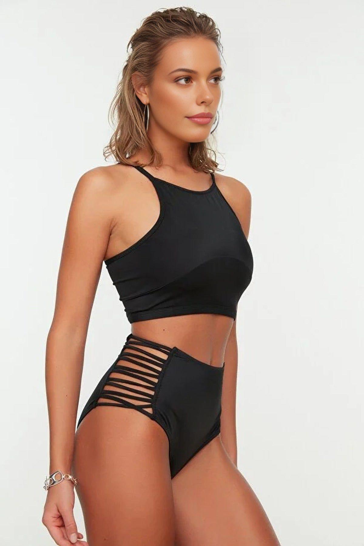 Strappy Side Super High Waist Bikini Bottom with Cut Out Detail by WOVCOR