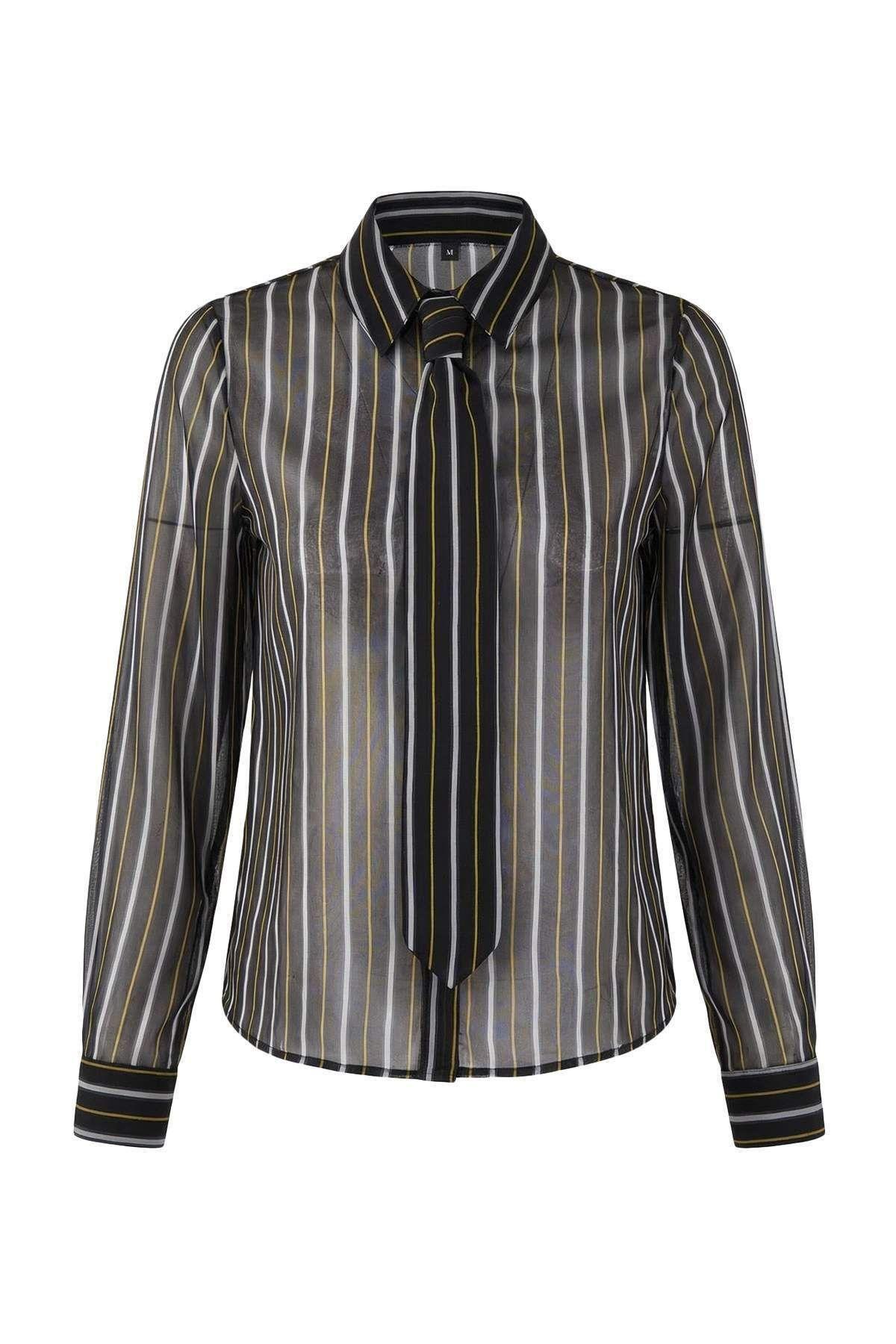 Striped Sheer Chiffon Button-Front Shirt with Tie Detail by WOVCOR