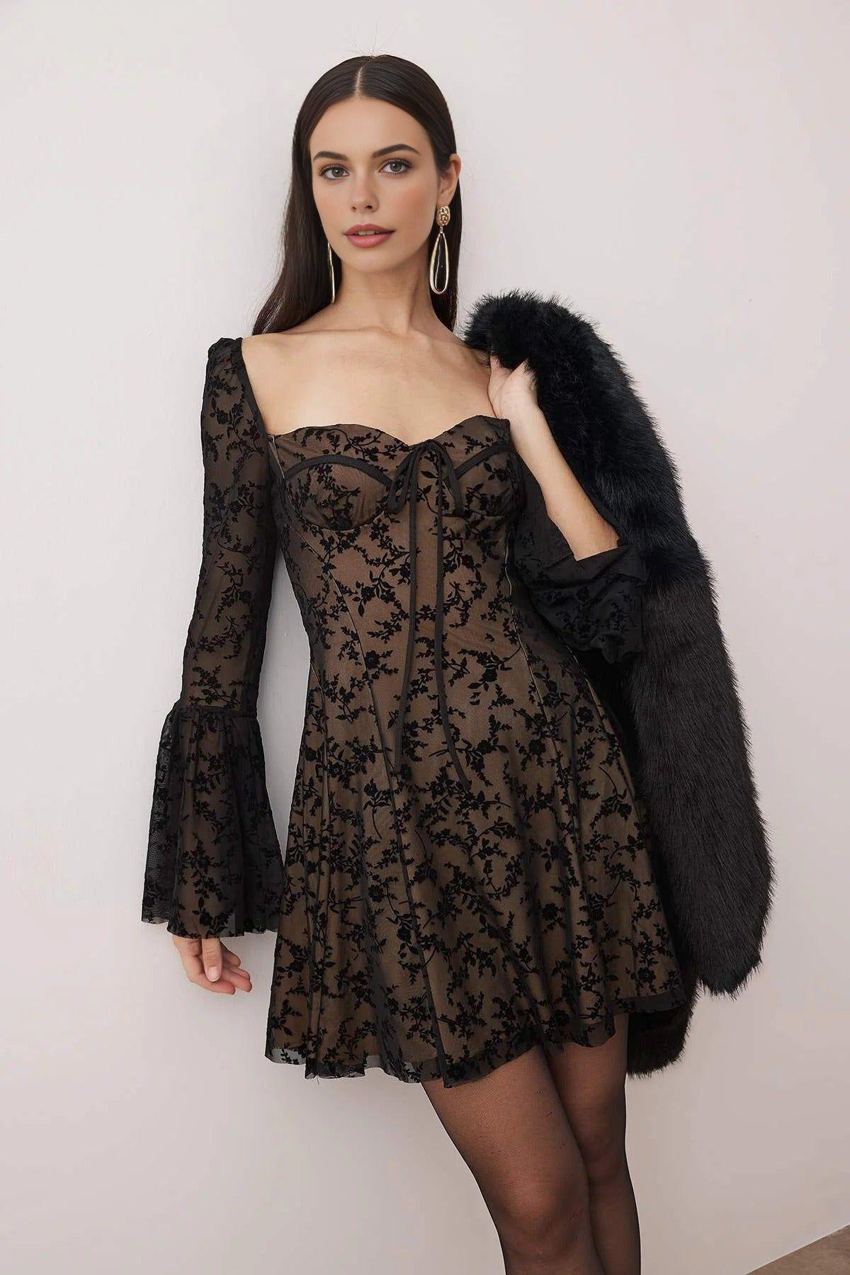 Sweetheart Neck Lace Mini Evening Dress by WOVCOR