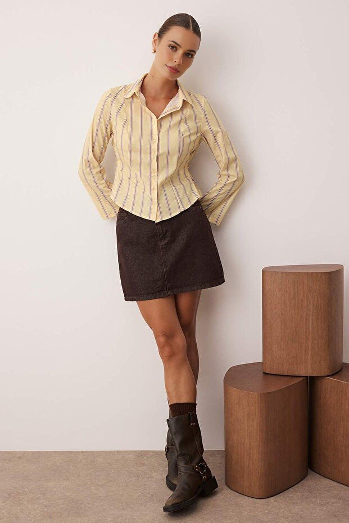 Tailored Striped Shirt with Adjustable Waist Detail by WOVCOR