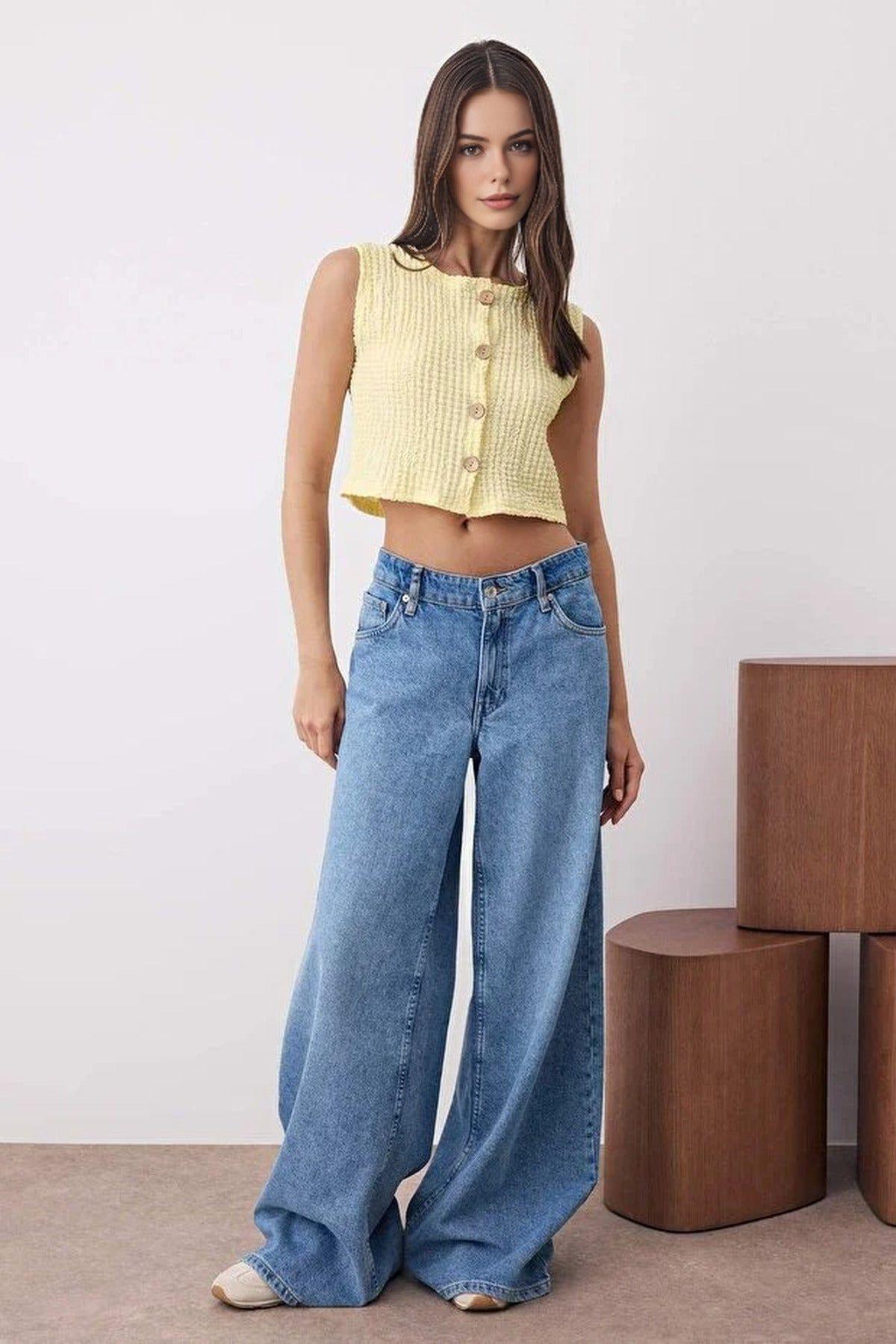 Textured Button Front Cropped Knit Vest by WOVCOR
