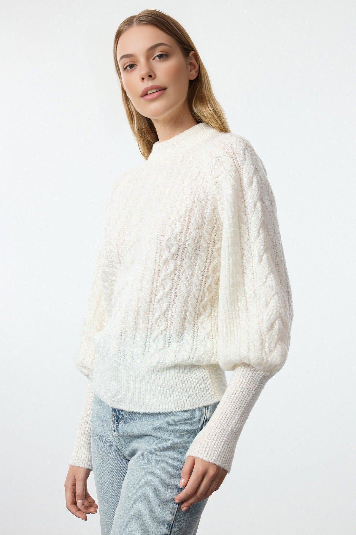Textured Cable Knit Jumper With Puff Sleeves by WOVCOR