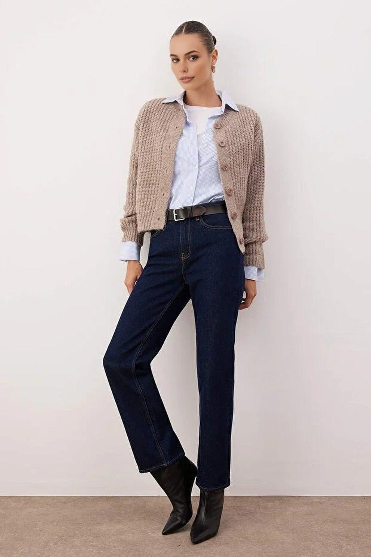 Textured Knit Button-Front Crew Neck Cardigan by WOVCOR