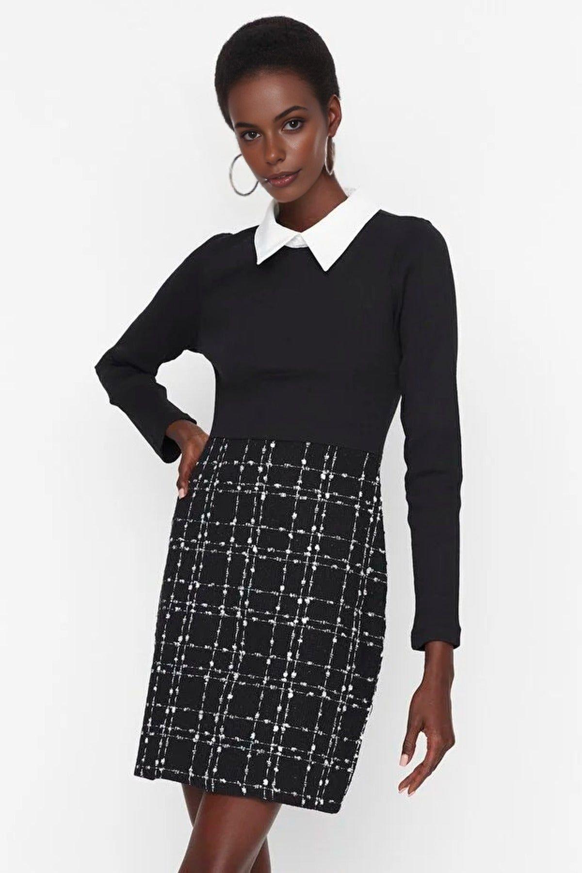 Textured Tartan Pocket Detail Mini Shift Dress by WOVCOR
