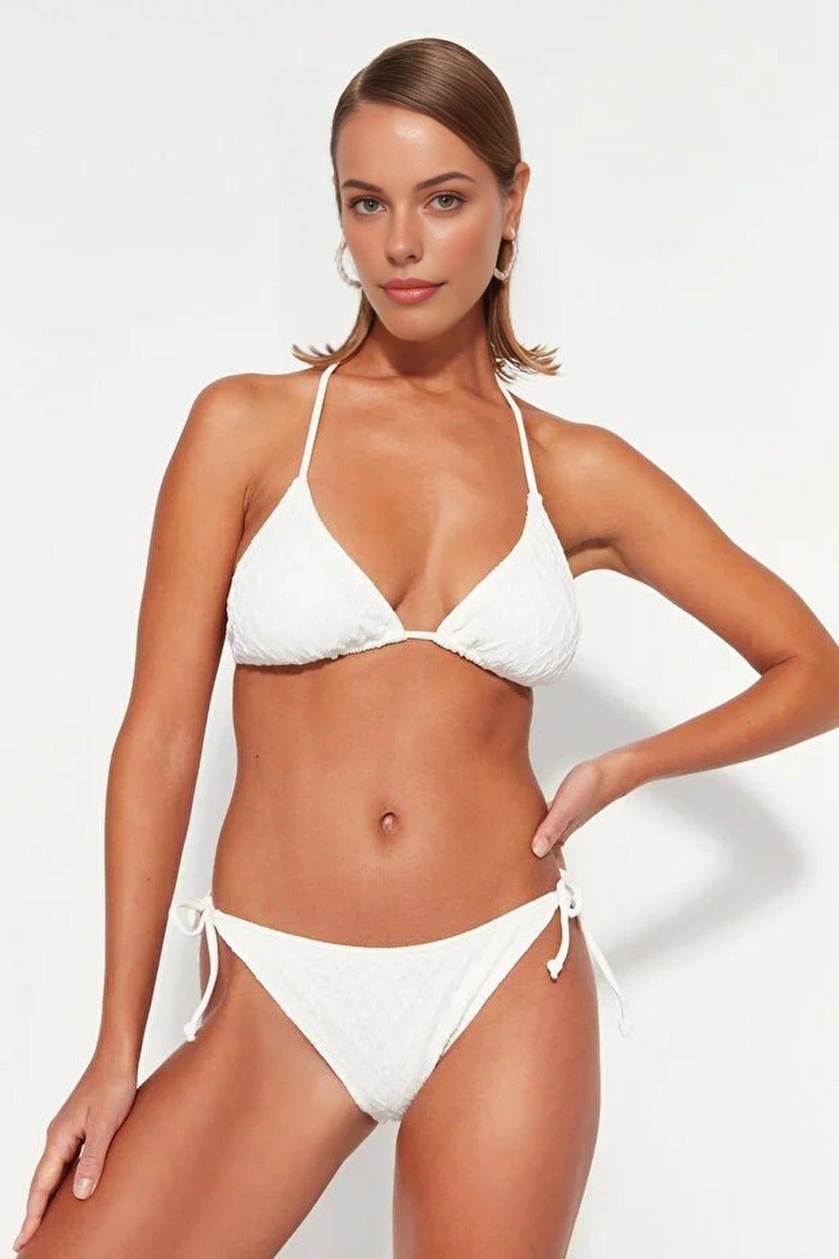 Textured Tie Side Bikini Bottom with Adjustable Fit by WOVCOR