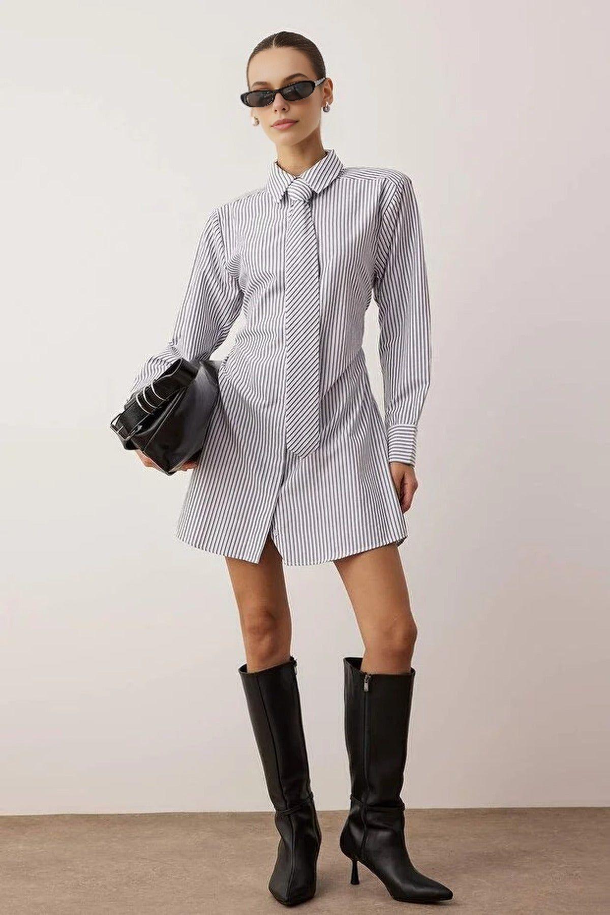 Tie Detail Mini Woven Shirt Dress by WOVCOR