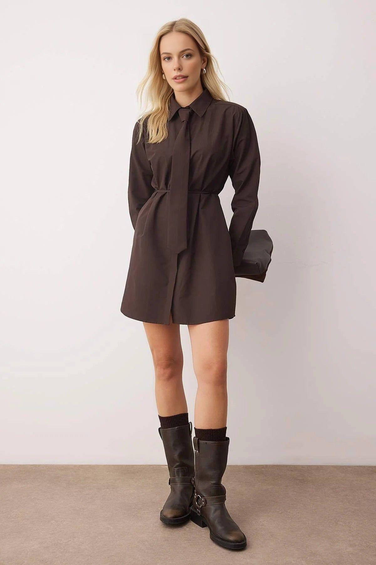 Tie Detail Mini Woven Shirt Dress by WOVCOR