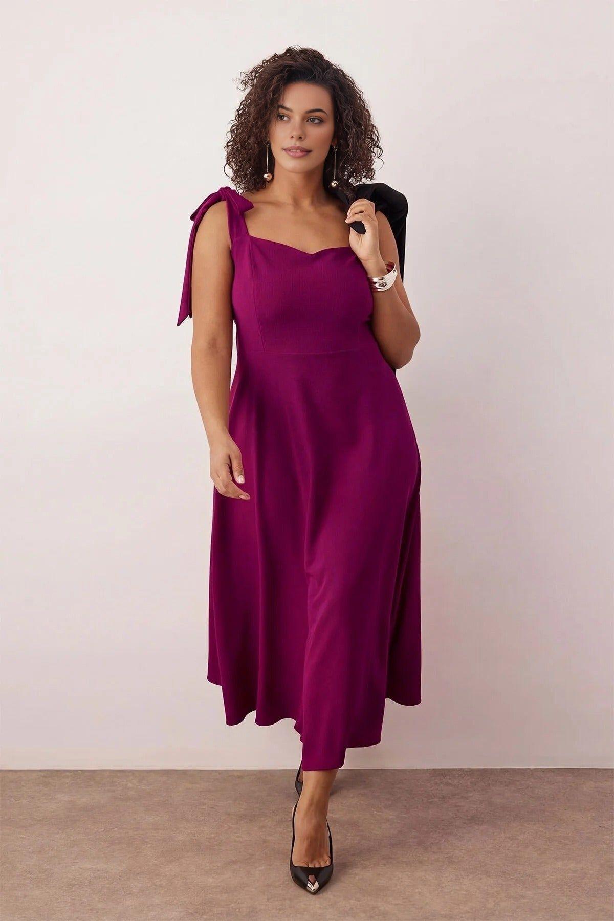 Tie Shoulder Sweetheart Neck A-Line Midi Dress by WOVCOR