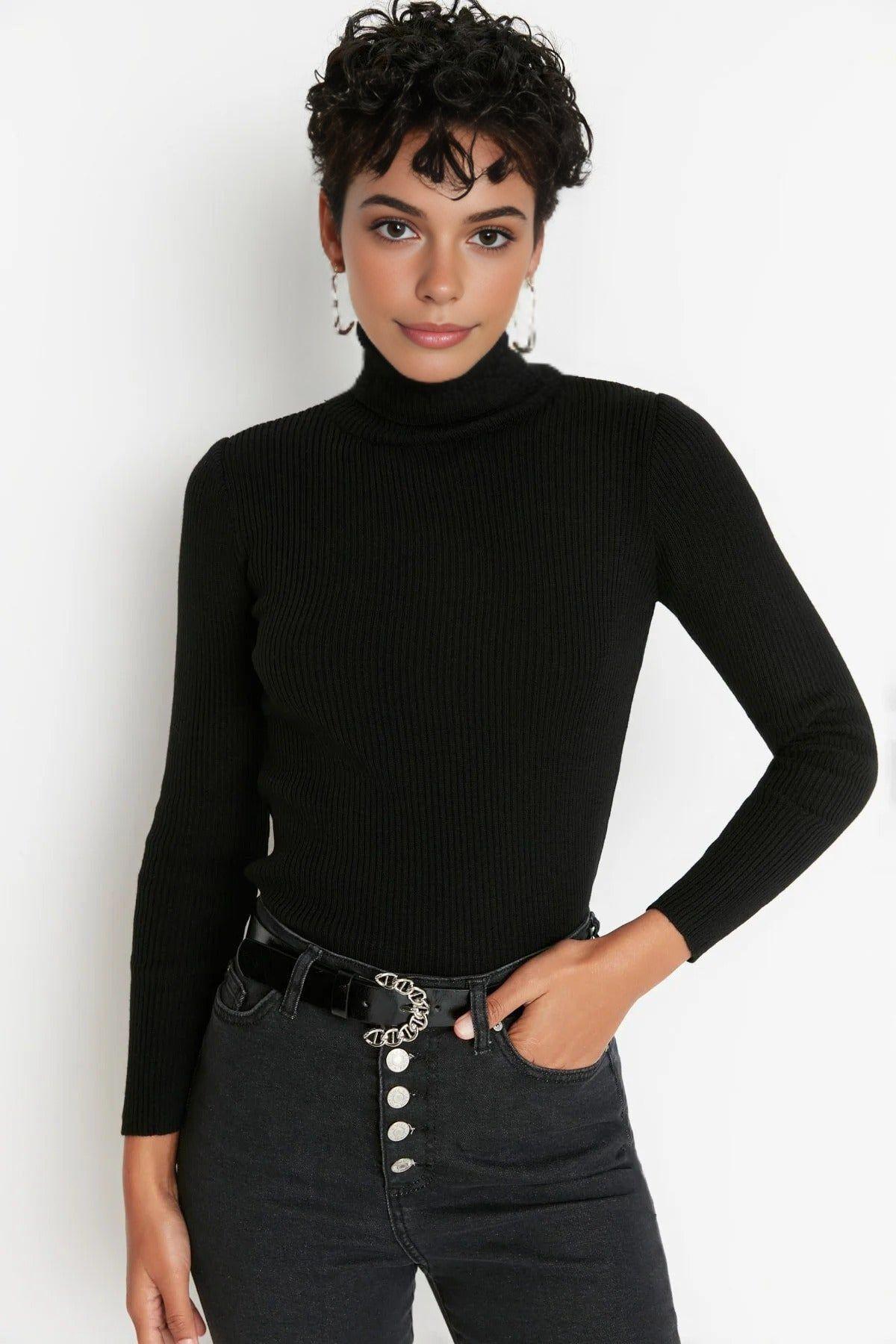 Turtleneck Ribbed Knit Sweater by WOVCOR