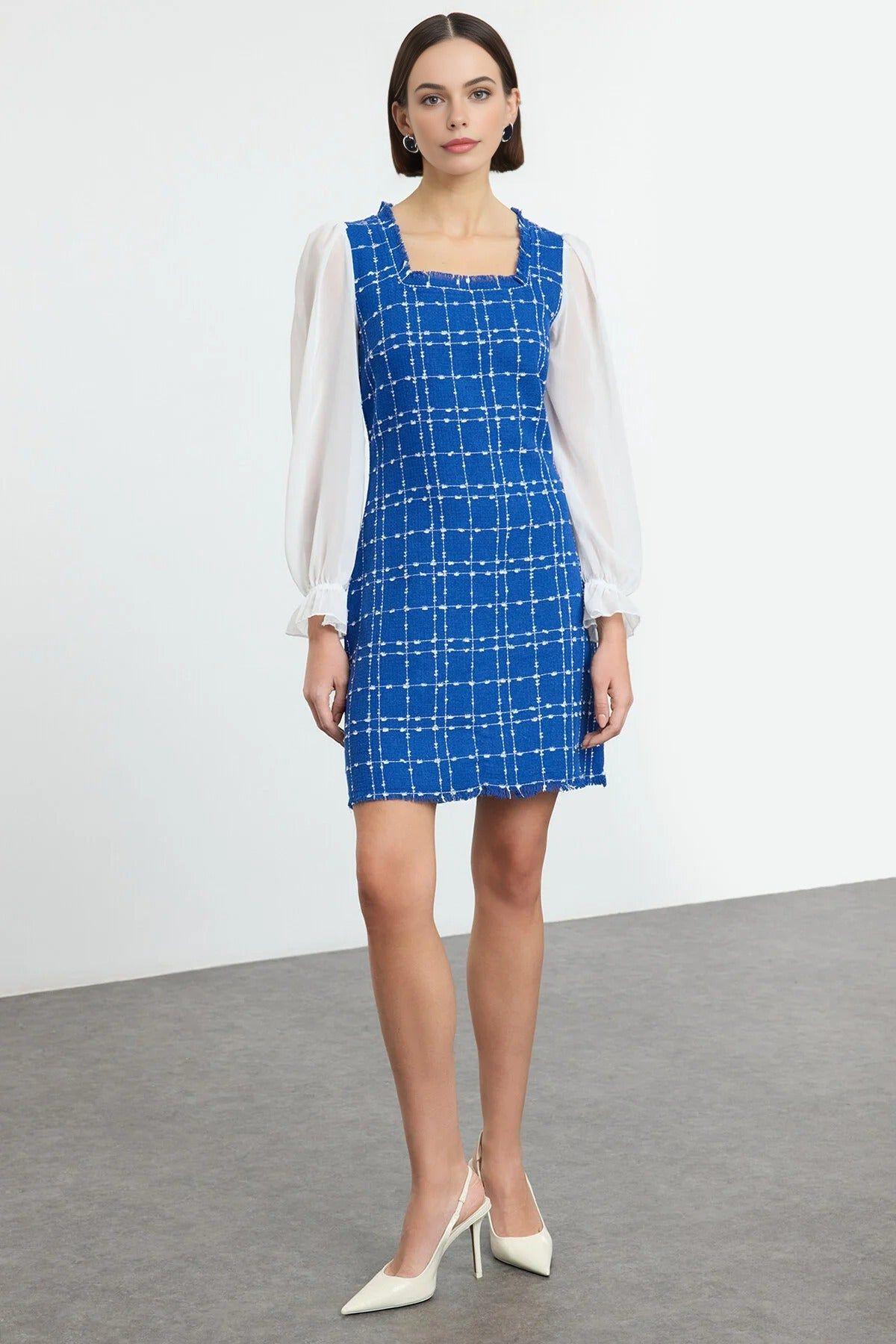 Tweed Argyle A-Line Mini Woven Dress by WOVCOR