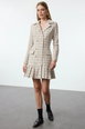 Tweed Woven Flounce Hem Dress With Button Detail by WOVCOR Tweed Woven Flounce Hem Dress With Button Detail by WOVCOR