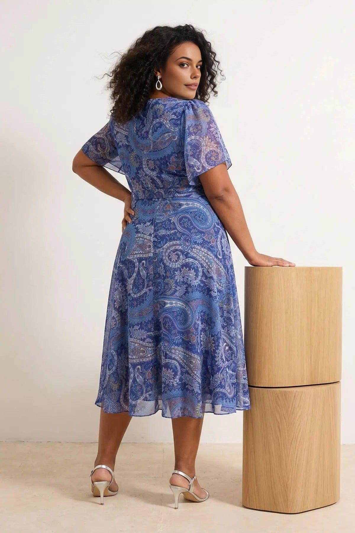 V-Neck Paisley Wrap Midi Dress with Tie Waist by WOVCOR