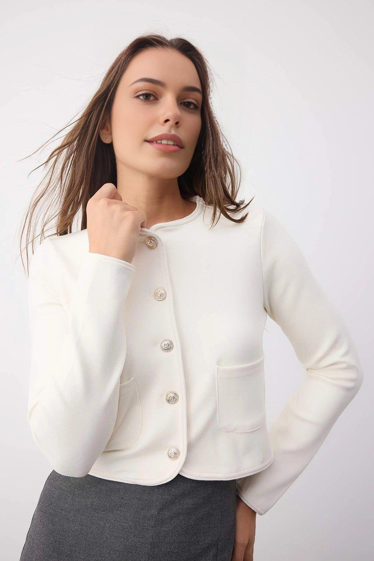 Women’s Plain Button Front Cropped Knitted Jacket by WOVCOR