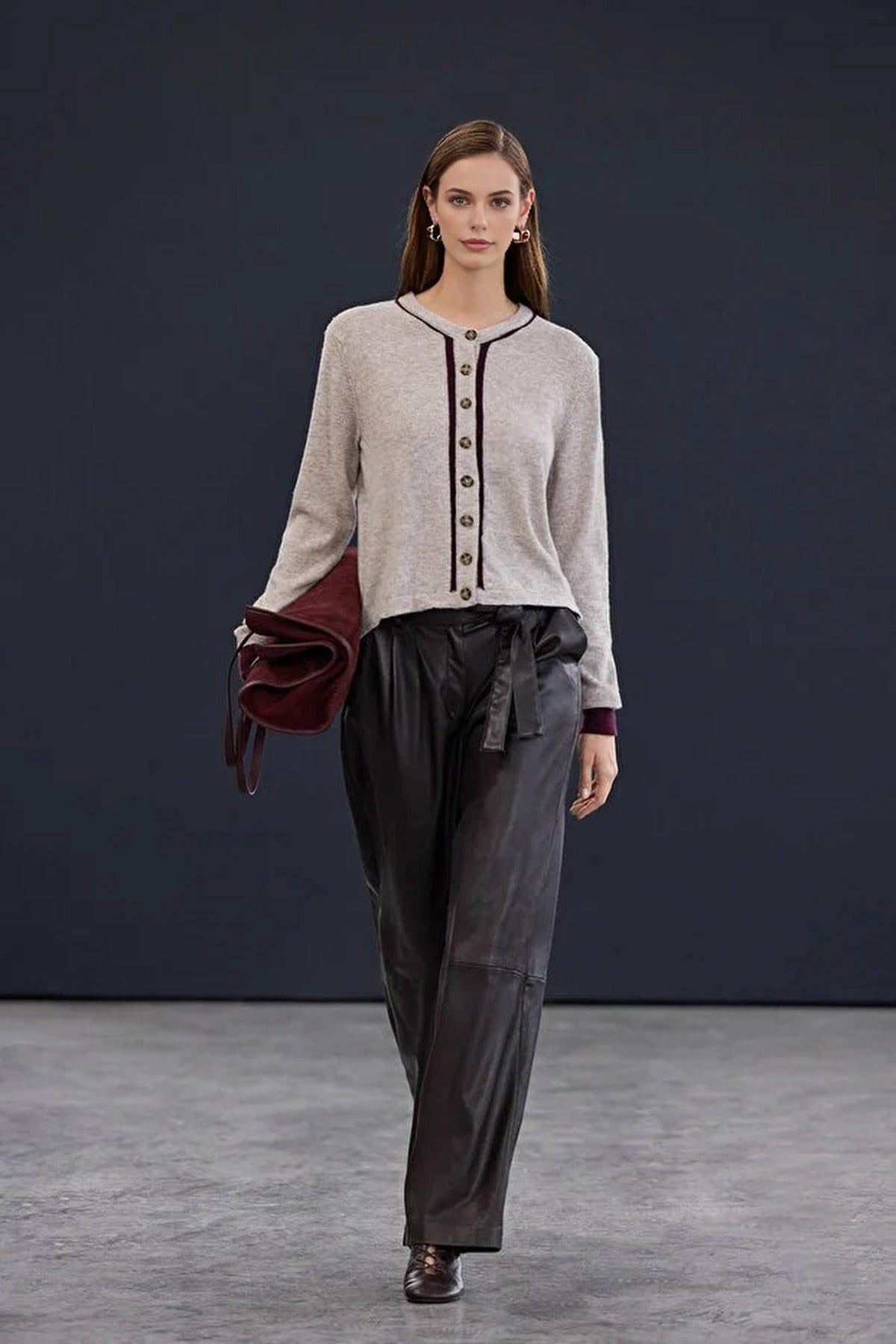Wool Blend Knit Button Through Cardigan with Piping Detail by WOVCOR
