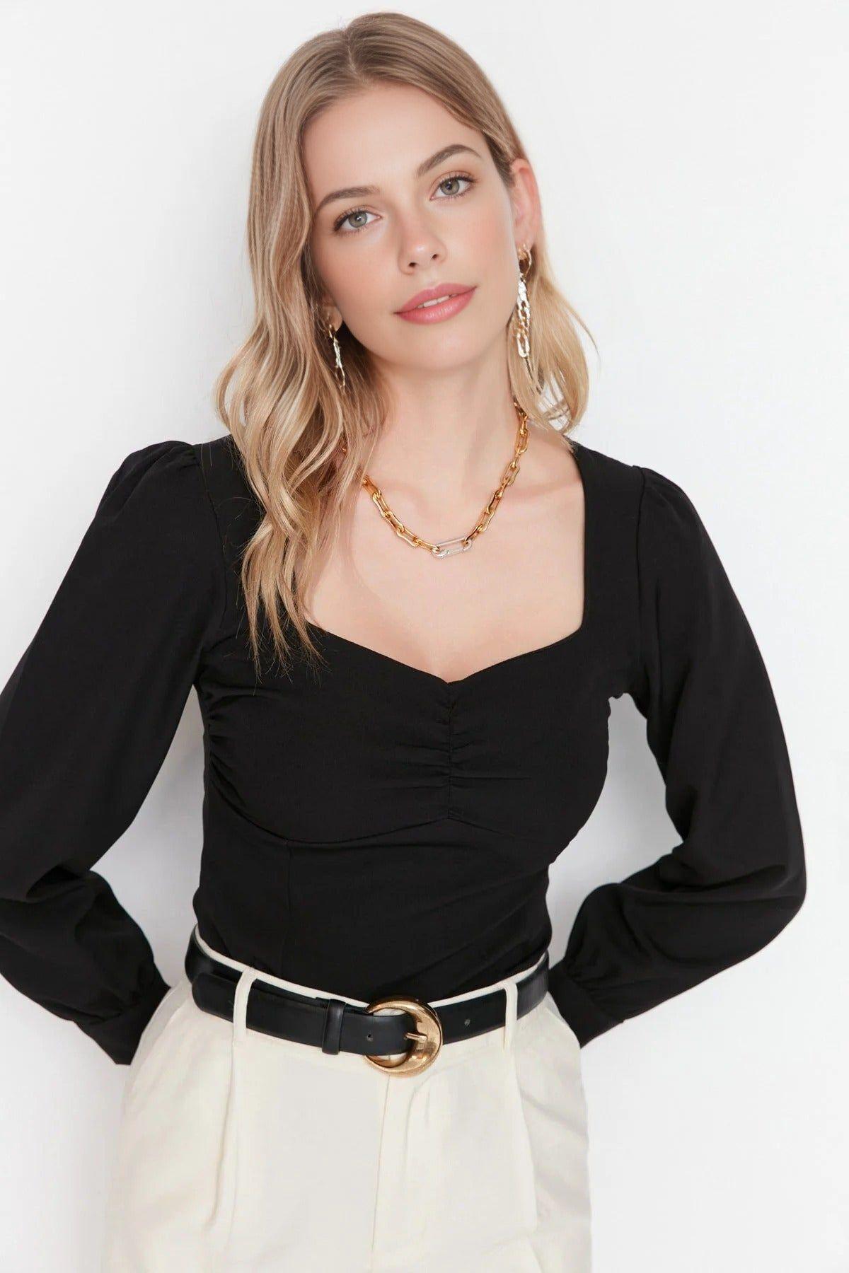 Woven Blouse with Gathered Detail by WOVCOR