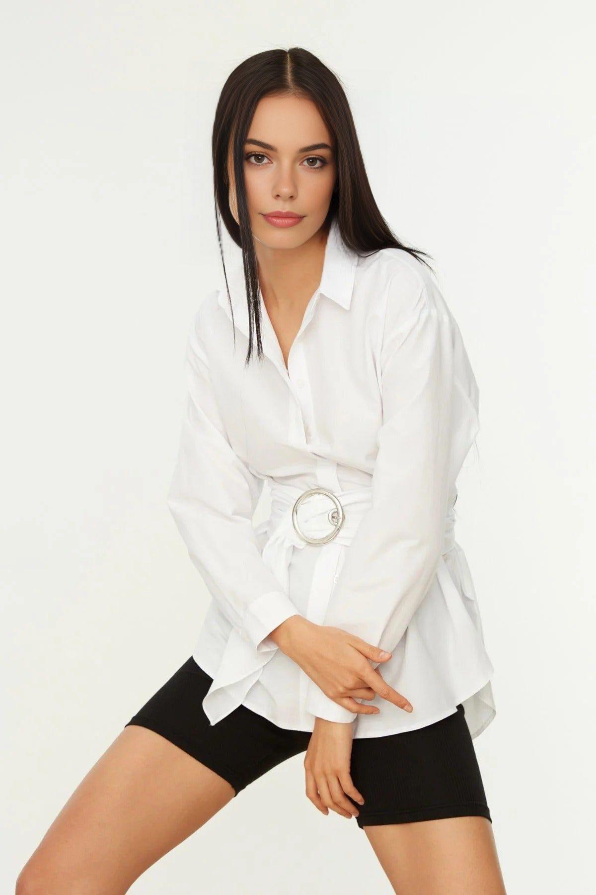 Woven Shirt with Belt Buckle Detail by WOVCOR