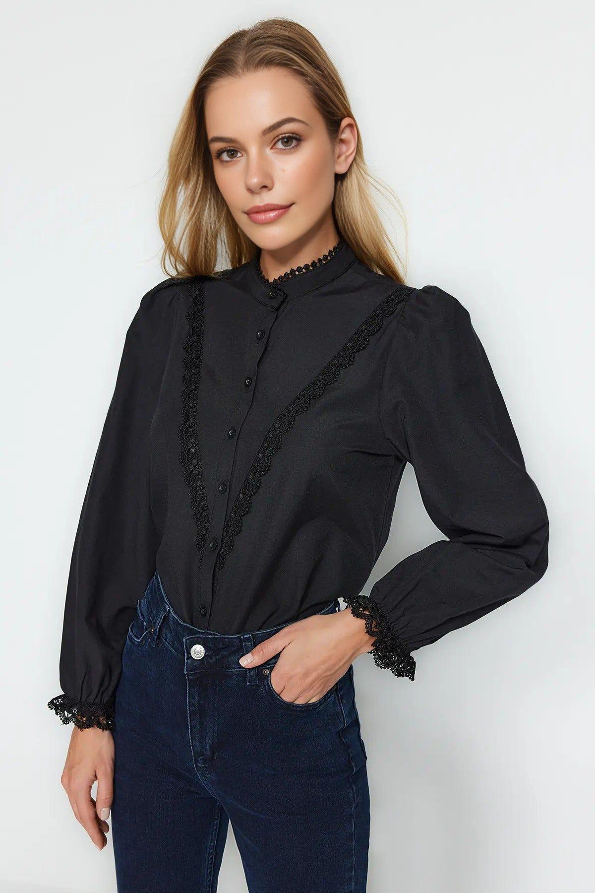 Woven Shirt with Lace Detail by WOVCOR