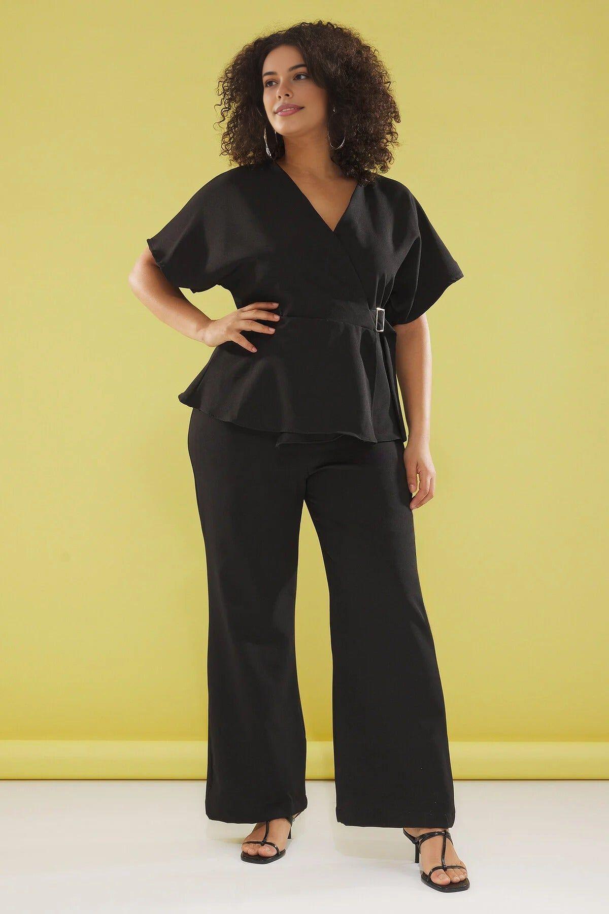 Wrap Detail Wide Leg Woven Jumpsuit with Belt by WOVCOR