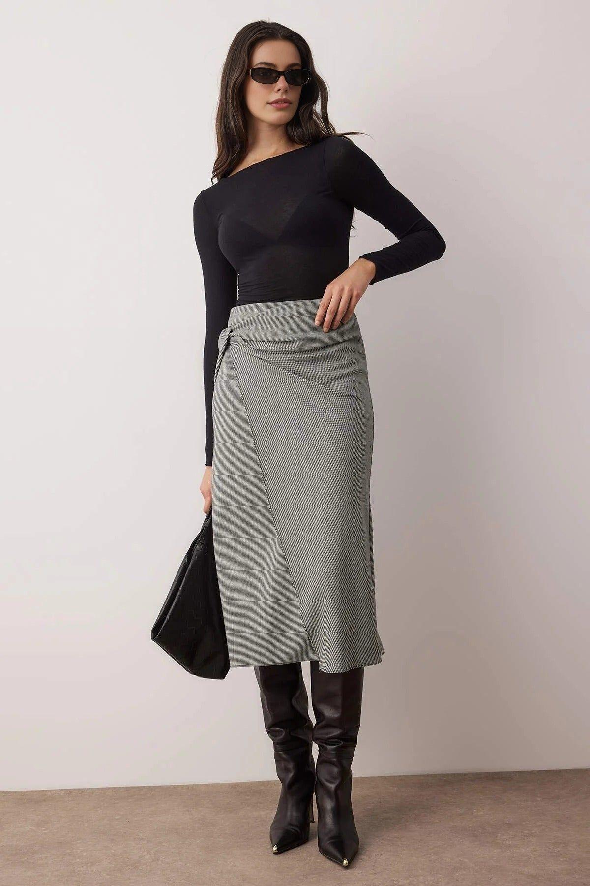 Wrap Front Midi Woven Skirt with Tie Detail by WOVCOR
