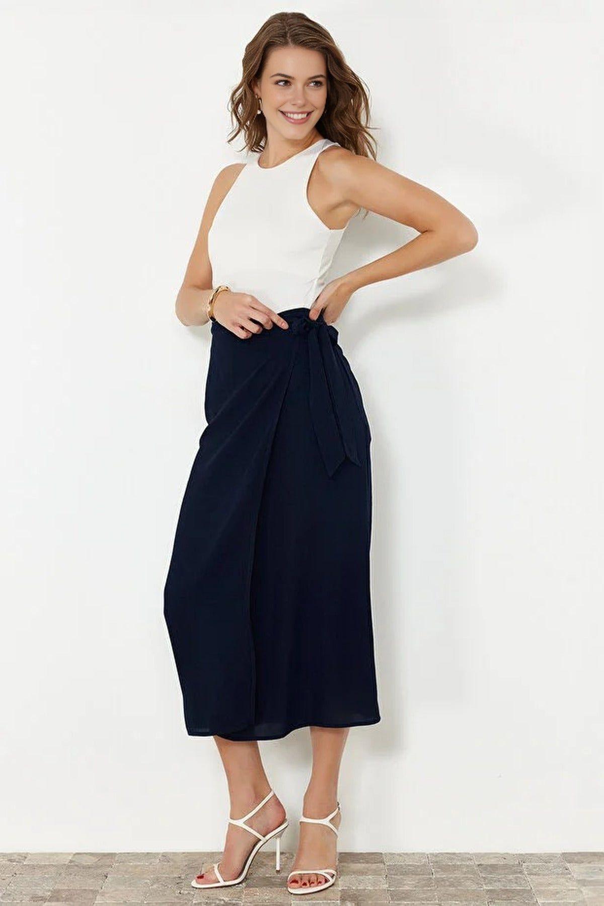 Wrap Midi Woven Skirt with Tie Detail by WOVCOR