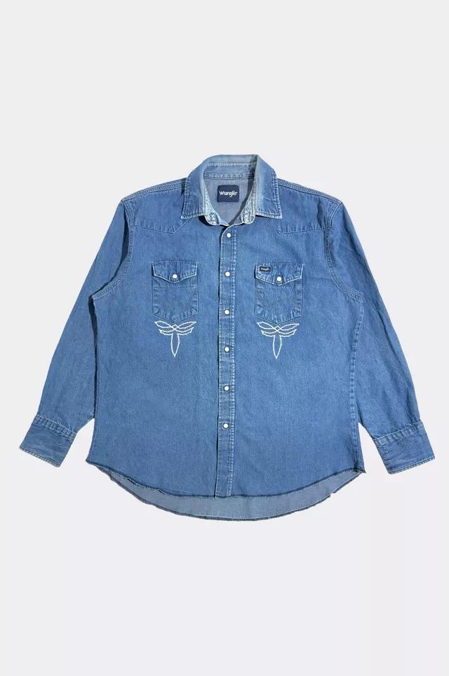 Vintage 1990's Wrangler Chainstitched Faded Western Denim Shirt by WRANGLER