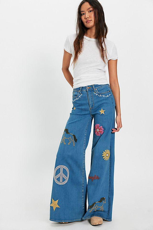 Wrangler X Lainey Wilson Embroidered Cheeky Wide-Leg Jeans by WRANGLER | FREE PEOPLE