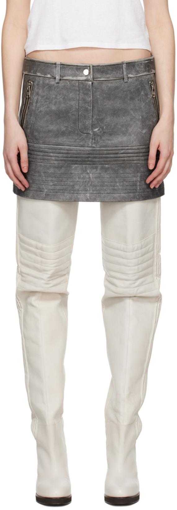 Gray Zip Leather Miniskirt by WYNN HAMLYN