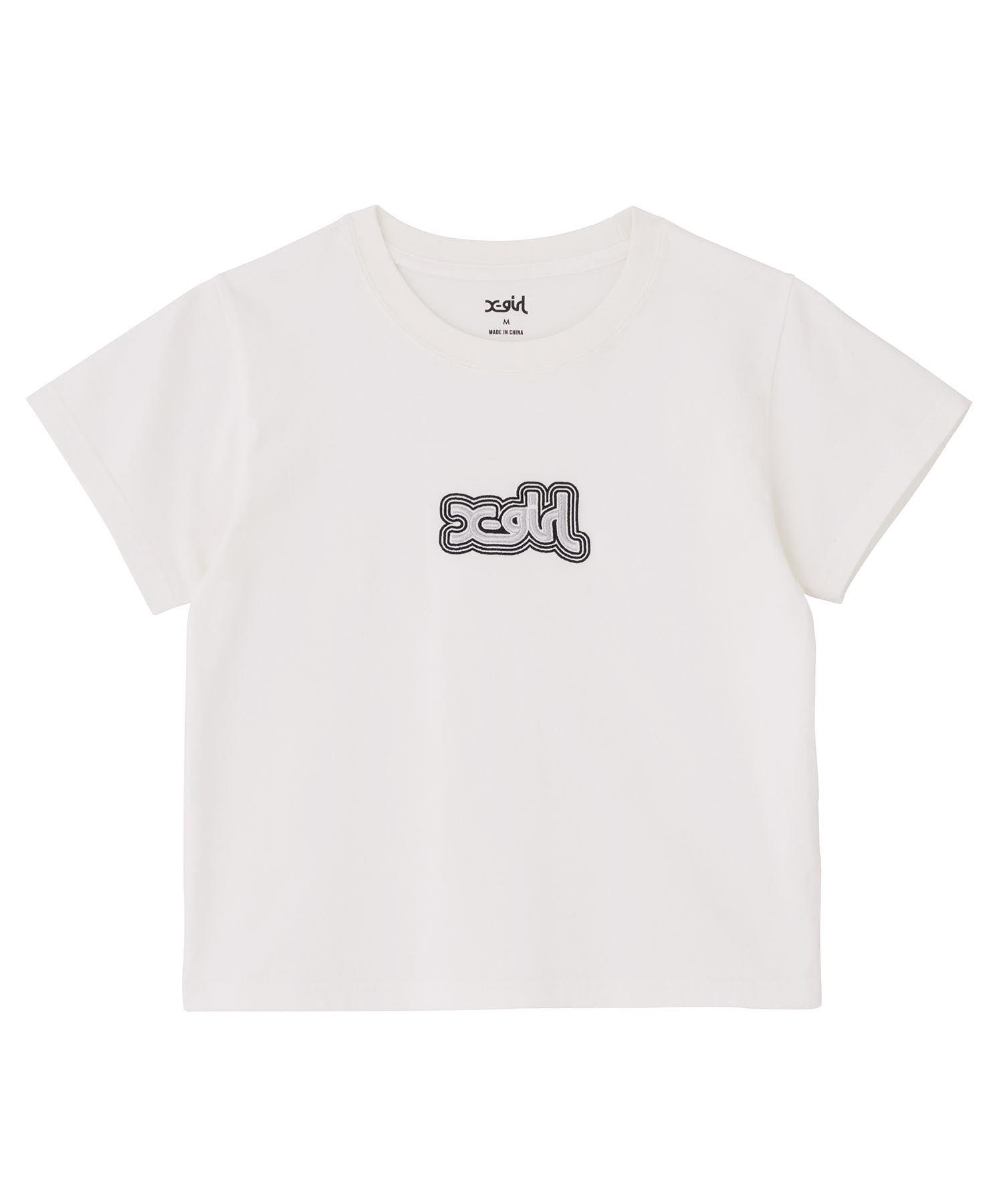 X-GIRL - Outline Mills Logo Embroidery S/S Baby Tee - (0 White) by X-GIRL