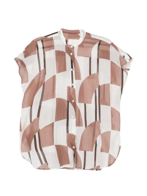 Nevil geometric-print band-collar blouse by XACUS